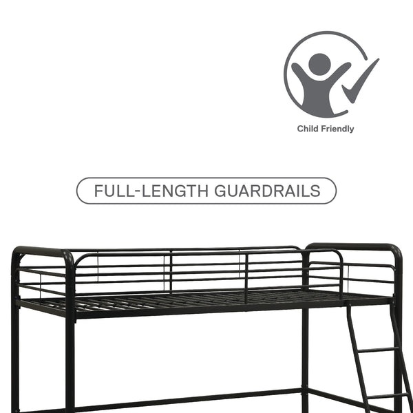 Junior Metal Loft Bed with Ladder & Guardrails – Twin & Full
