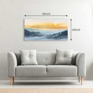 Foggy Forest Canvas Wall Art – Sunset Landscape Print
