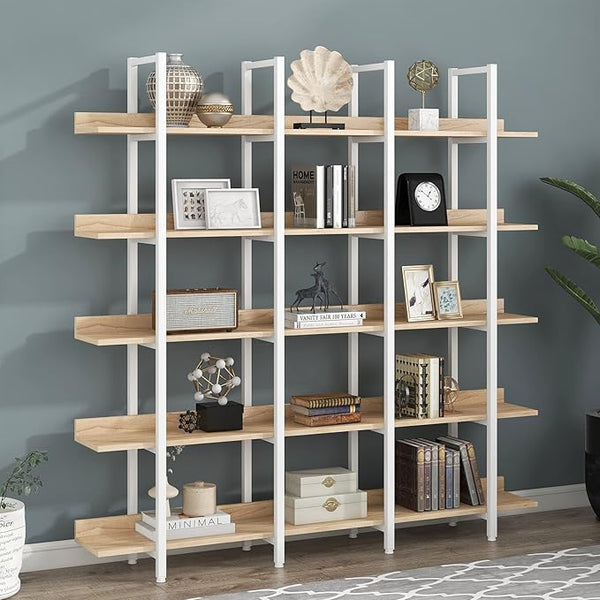 Triple Wide 5-Tier Industrial Bookshelf