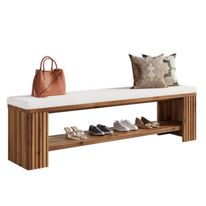 Upholstered Bedroom & Entryway Bench with Faux Sheepskin Cushion