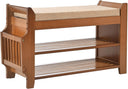 Bamboo Entryway Shoe Storage Bench with Cushion