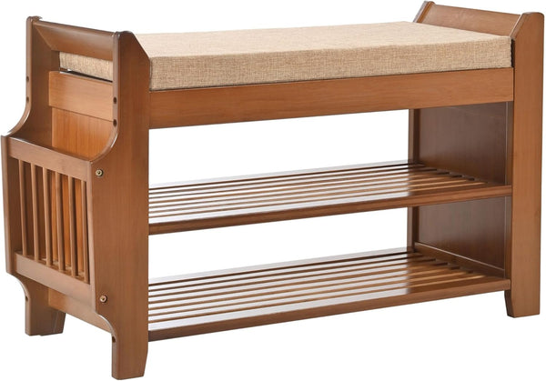 Bamboo Entryway Shoe Storage Bench with Cushion