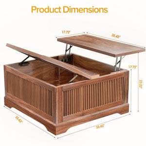 Lift Top Coffee Table with Storage – Fluted Square Design