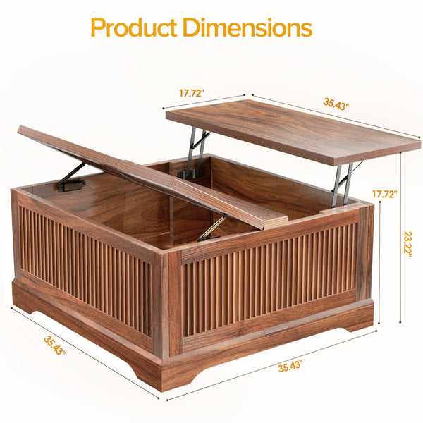 Lift Top Coffee Table with Storage – Fluted Square Design