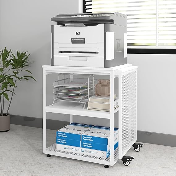 Rolling Printer Stand with Storage Shelves & Extendable Craft Table
