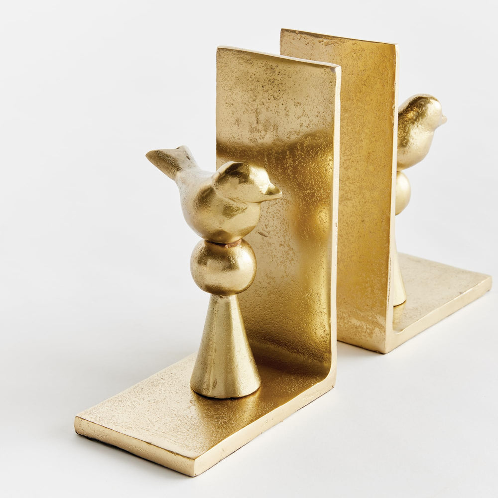 Gold Cast Aluminum Songbird Bookends Set of 2