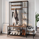5-in-1 Hall Tree with Shoe Bench, Coat Rack & 4-Tier Shelves, Industrial