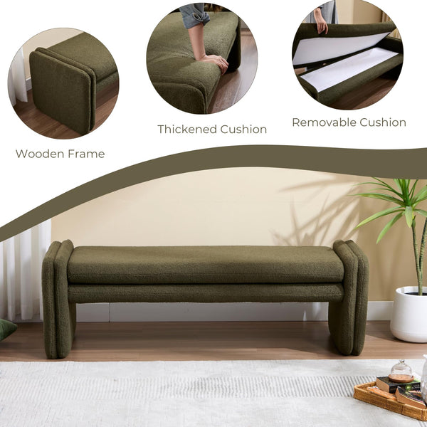 Upholstered Boucle Sherpa Bench 50" – Bedroom, Entryway & Vanity Seat