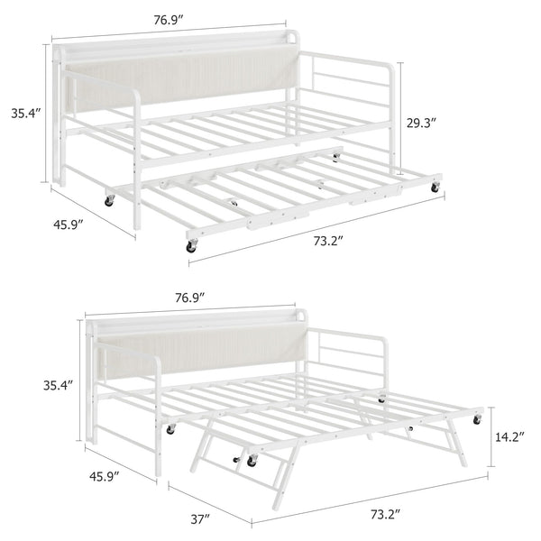 Twin Daybed with Pop-Up Trundle, RGB LED & Storage Headboard