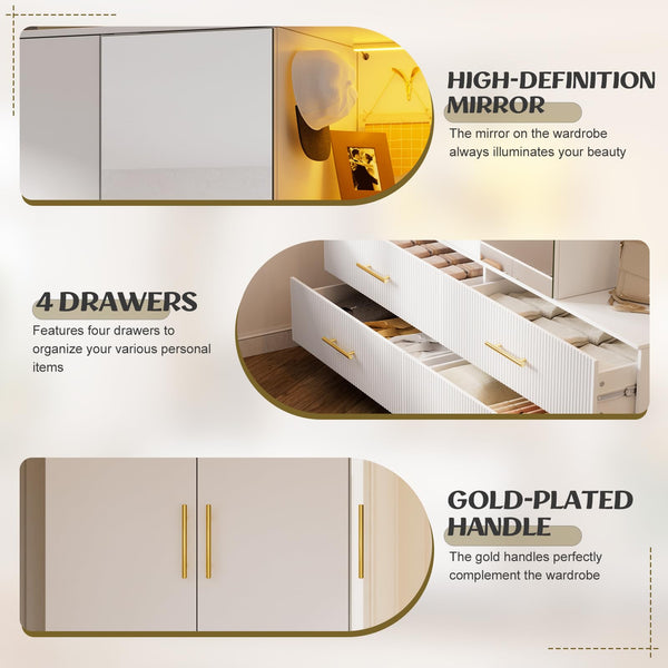 3-Door Armoire Wardrobe with Mirror & LED