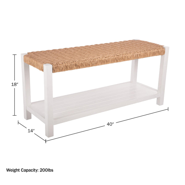40-Inch Wood Storage Bench with Woven Rope Seat