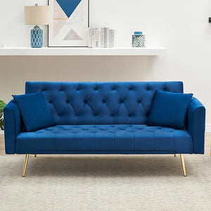 71" Convertible Velvet Sofa Bed Futon with Adjustable Backrest & Chrome Legs