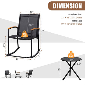 3-Piece Outdoor Rocking Bistro Set – Textilene Patio Chairs & Table