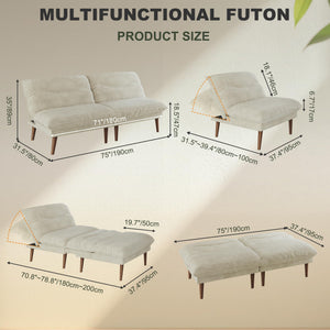 Convertible Futon Sofa Bed with Adjustable Backrest – 75 Inch Corduroy Loveseat
