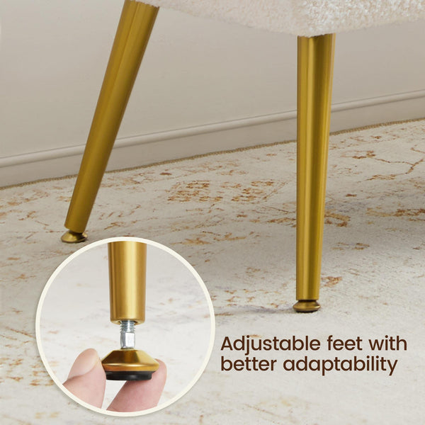 Boucle Ottoman Bench with Gold Metal Legs