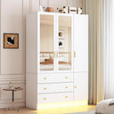 3-Door Armoire Wardrobe with LED Lights, Mirror & Drawers