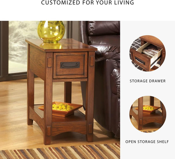 Mission-Style Chairside End Table with Drawer and Shelf