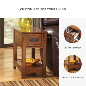 Mission-Style Chairside End Table with Drawer and Shelf