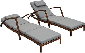 PE Rattan Outdoor Chaise Lounge Chair Set of 2 with Cushion & Armrests