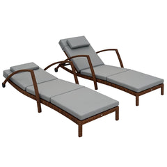 PE Rattan Chaise Lounge Chair Set of 2 with Cushion & Armrests