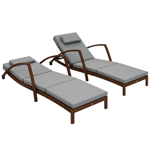 PE Rattan Chaise Lounge Chair Set of 2 with Cushion & Armrests