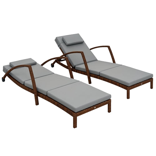 PE Rattan Chaise Lounge Chair Set of 2 with Cushion & Armrests