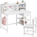 Kids Study Desk with Chair Set, Hutch & Storage