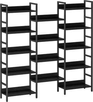 Triple Wide 5-Tier Industrial Bookshelf with Metal Frame