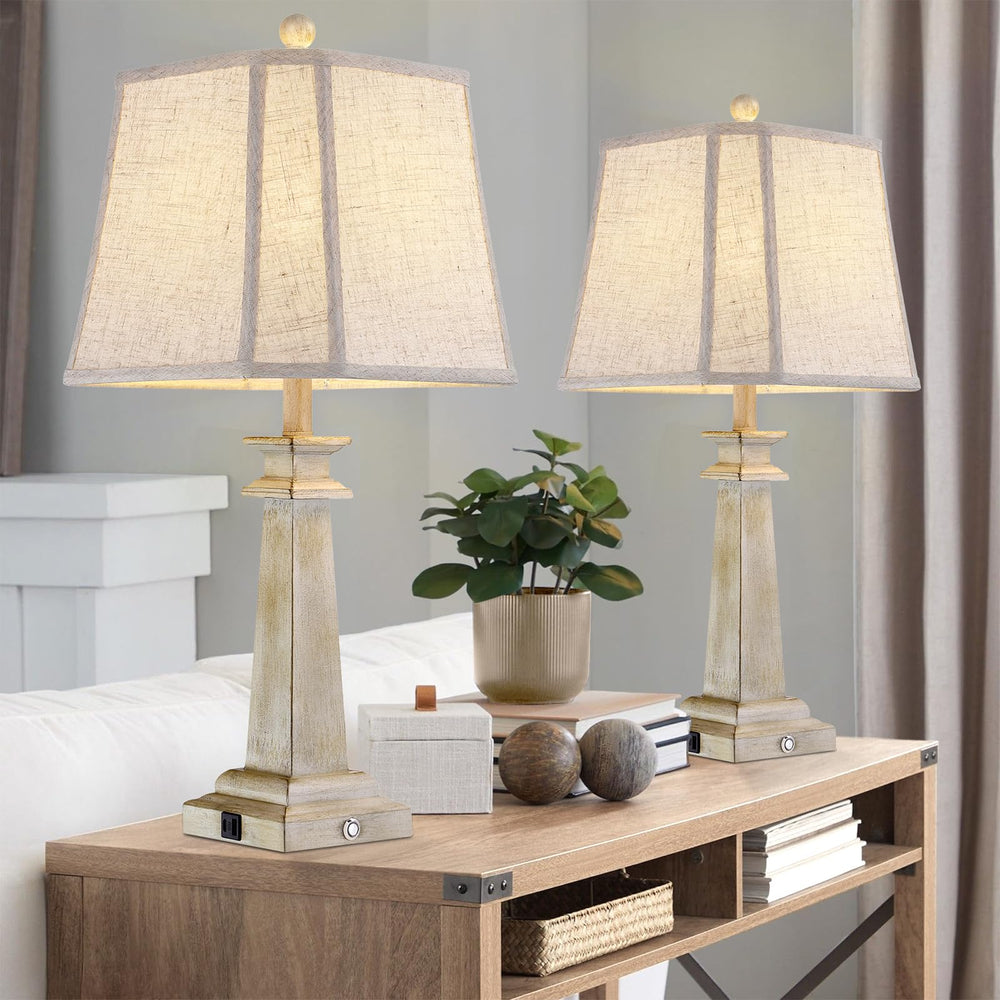 Farmhouse Touch Table Lamps Set of 2 with USB Charging Ports & Dimmable LED Bulbs