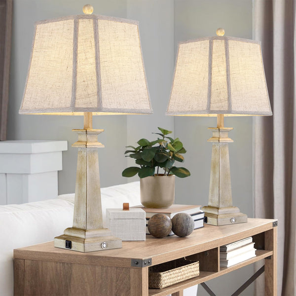 Farmhouse Touch Table Lamps Set of 2 with USB Charging Ports & Dimmable LED Bulbs