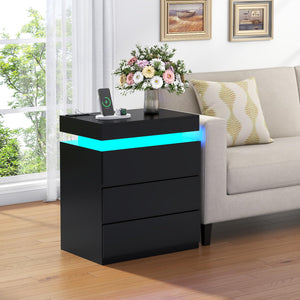 Nightstand with Charging Station and LED Lights – 3 Drawers