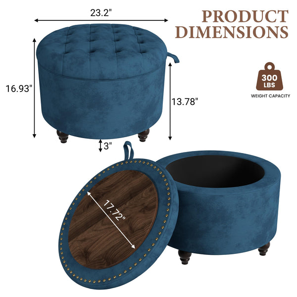 24-Inch Round Tufted Storage Ottoman