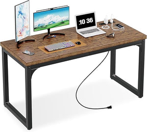 Computer Desk with Power Outlets – Engineered Wood & Steel Frame