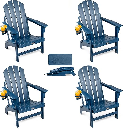 Folding Adirondack Chair – HDPE, All-Weather, with Cup Holder