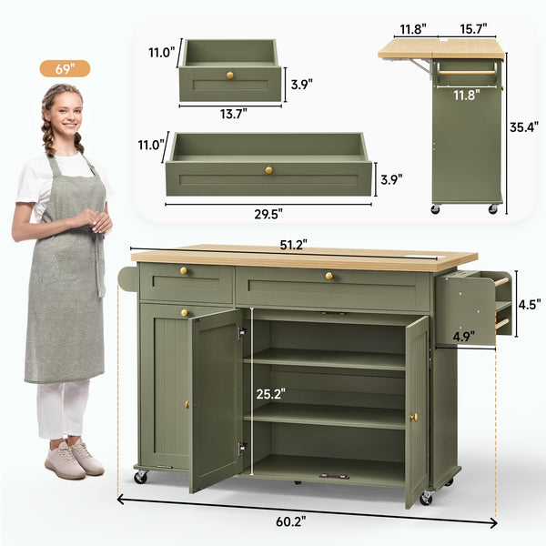 Kitchen Island with Power Outlet & Drop Leaf