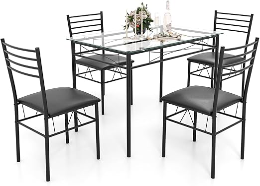 5-Piece Faux Marble Dining Table Set with 4 Cushioned Chairs