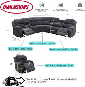 L-Shape Sectional Reclining Sofa Set with Drop-Down Table & Storage Console
