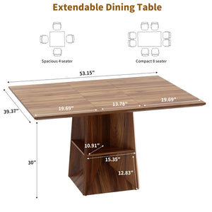 40"-54" Extendable Dining Table with Storage Shelf & Footrest, Seats 4-8, Walnut