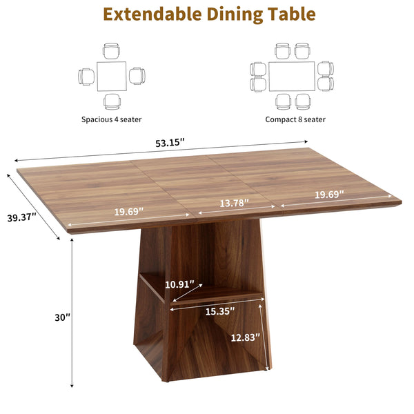 40"-54" Extendable Dining Table with Storage Shelf & Footrest, Seats 4-8, Walnut