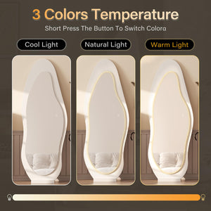 LED Full Length Wavy Floor Mirror with Wood Frame
