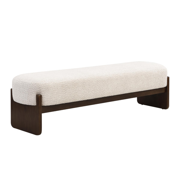 Rectangular Loop Yarn Ottoman Bench with Rubberwood Frame
