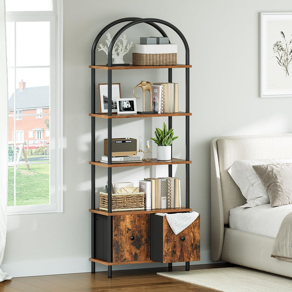5-Tier Arched Bookshelf with 2 Drawers