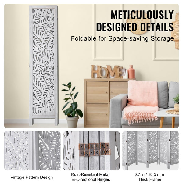 6-Panel Wood Folding Room Divider – 66.9" Tall Privacy Screen