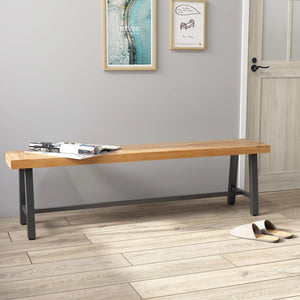 63-Inch Acacia Wood Outdoor Bench with Metal Legs