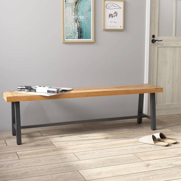 63-Inch Acacia Wood Outdoor Bench with Metal Legs