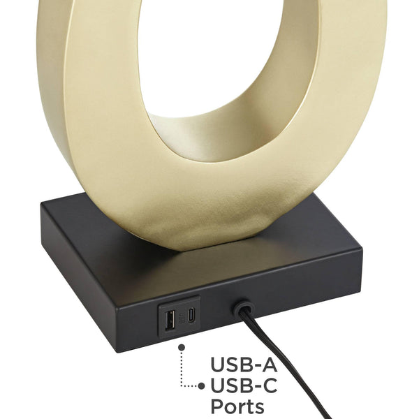 Gold USB Table Lamps Set of 2 with Rectangular Shade