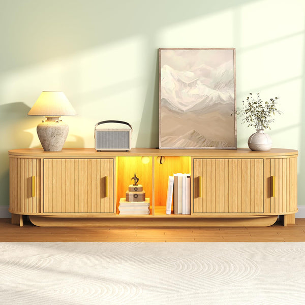 Extendable Fluted TV Stand with LED Lights & Power Outlet