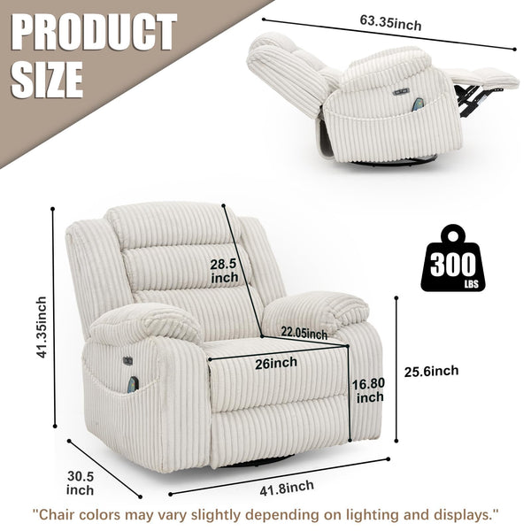 Power Swivel Rocker Recliner Chair with Massage & Heat