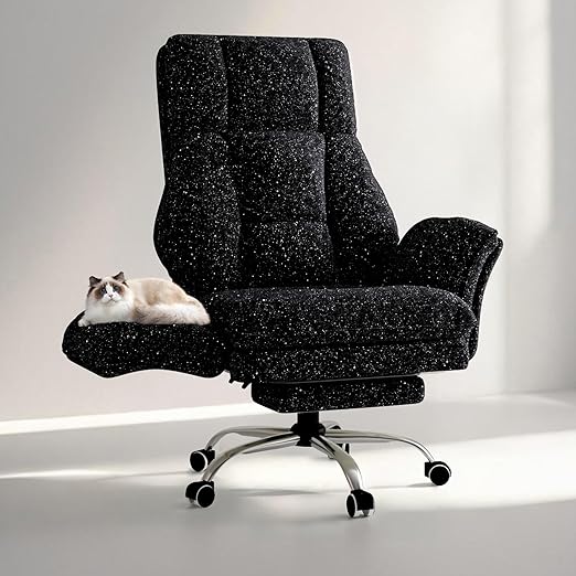 Big and Tall Office Chair with Flip Armrests, Footrest & Reclining Wide Seat
