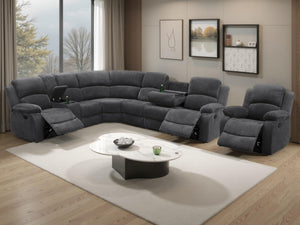 L-Shape Sectional Reclining Sofa Set with Drop-Down Table & Storage Console
